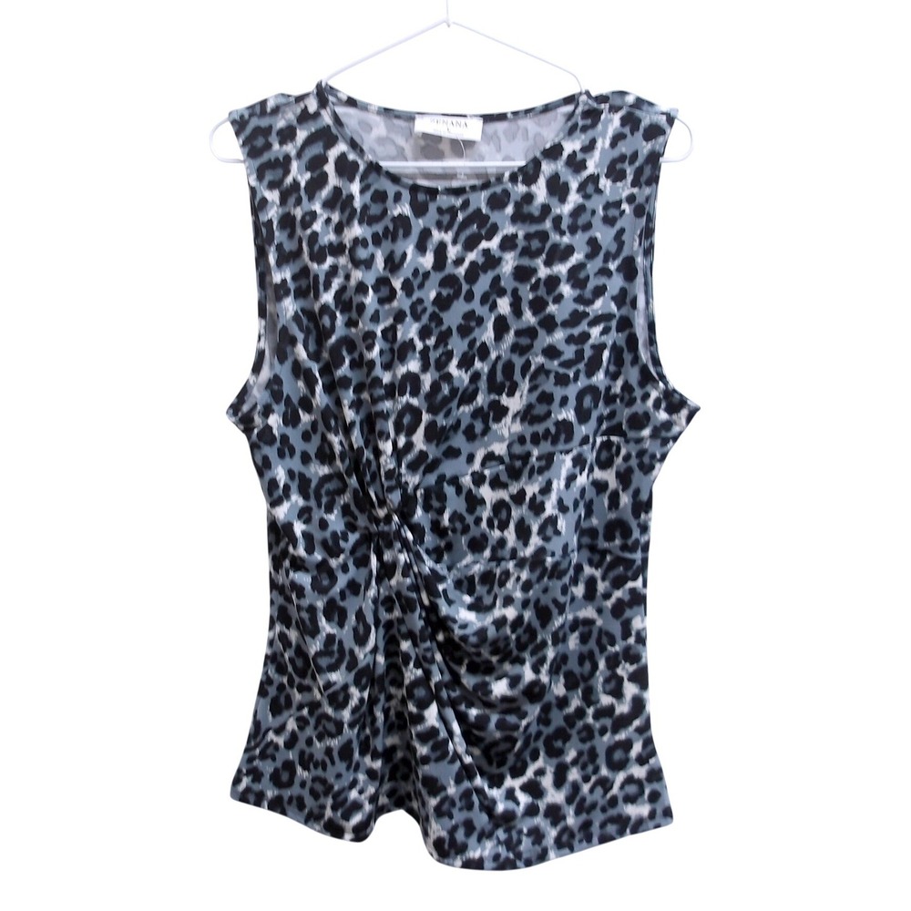 Zenana Gray Leopard Print Twist Front Sleeveless Knit Tank Top Size L / #26421